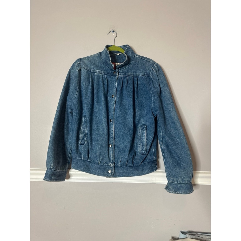 Y2K denim bomber jacket red plaid flannel lining Puff women large VTG